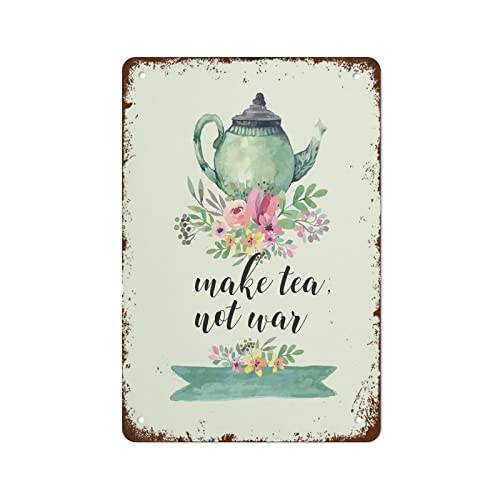 Make Tea Not War Aquarell Teetasse Druck Küche Kunst Tee Schild Tee Tee Blumen Küche Kunst Tee Geschenk Lustige Vintage Metallschilder für Man Cave Garage Bar Küche Dekor 20,3 x 30,5 cm von Strunt