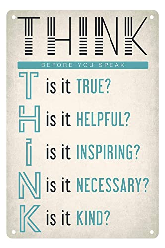 Blechschild, Vintage-Stil, Aufschrift "Keep Calm Collection, Think Before You Speak, True, Helpful, Inspirational, Necessary, Kind and Motivational Poster for School, Classroom, Playroom Decor von Strunt