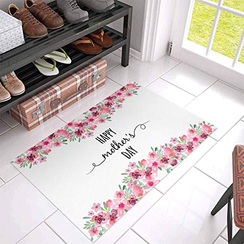 Mother'Sday Fußmatte mit rosa Blumentexten, Willkommens-, Innen- und Außenbereich, rutschfest, Badteppich, Eingangsmatte, Aquarell, Blumenmuster, dünne Bodenmatte für Küche, Badezimmer, dekorativ, 50 von Strunt