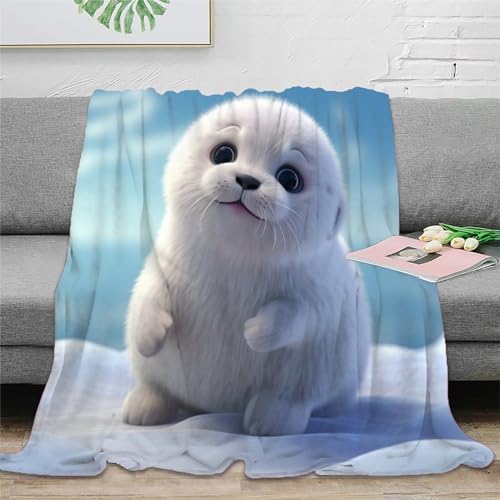 Niedliche Robbe Decke Super Weiche Leichte Flanell Fleece Decke Für Bett Couch Sofa, Ganzjährig Warme Kuschelige Plüsch Mikrofaser Decke 60x80inch(150x200cm) von Strunt