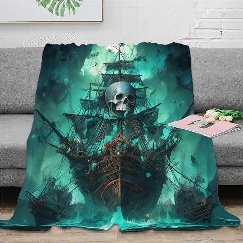 Pirate Schiff Ghost Skelett Kuscheldecke Flauschige Personalisierte Decke Geschenke, Super Weiche Decke Flanell 60x80inch(150x200cm) von Strunt