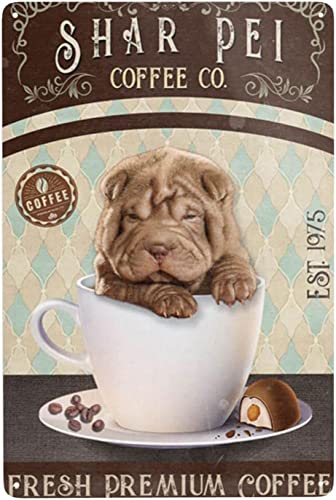Retro Blechschild Shar Pei Coffee Co Poster Vintage Metallschild Wanddekoration Geschenk für Badezimmer Restaurant Bauernhof Schlafzimmer Cafe Schule 20,3 x 30,5 cm von Strunt