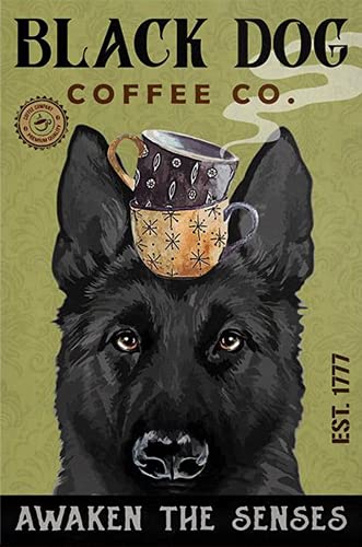 Retro Metall Blechschild Black Dog Coffee Company Vintage Aluminium Schild für Zuhause Kaffee Wanddekoration Bars Man Cave Cafes 20 x 30 cm von Strunt