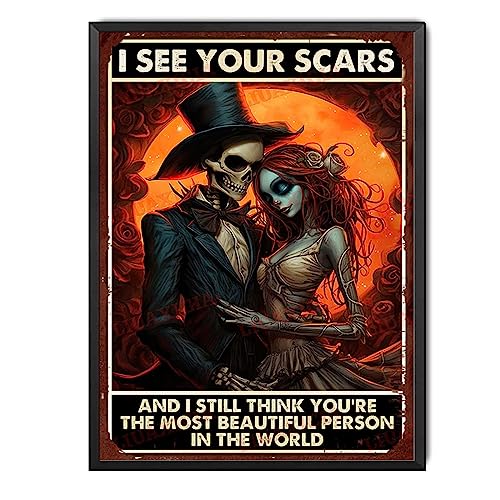 Schild Metall Blechschild I See Your Scars Inspirierende Zitate Skelett Blechschild Wanddekoration Lustige Dekoration für Zuhause Küche Bar Zimmer Garage Metall gerahmt Blechmalerei 20 x 30 cm von Strunt