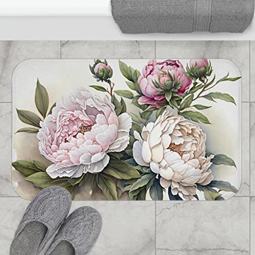 Strunt Badematte Teppich Floral Pink und Weiß Aquarell Pfingstrosen Für Rutschfeste Badezimmer Zubehör Bodenmatte Saugfähige Küchenteppiche 40x60cm von Strunt