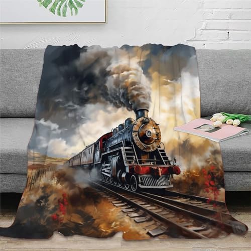 Strunt Dampfzug 3D Reisender Zug Gedruckt Decke Für Geschenke Für Mädchen Jungen Alle Jahreszeiten Super Weich Gemütlich Plüsch Wirft Decke Für Couch Sofa Bett Büro 60x80inch(150x200cm) von Strunt