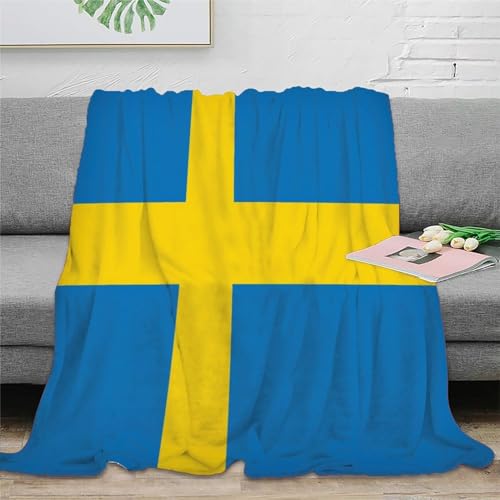 Strunt Flaggege von Schweden Decke, 3D Nationale Flaggege Digitaldruck Kuscheldecke, Flanelldecke, Weich Wohndecke, Sofadecke Für Kinder Erwachsene 60x80inch(150x200cm) von Strunt