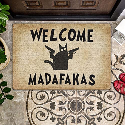 Strunt Fußmatte für Vorder- und Hintertür, Motiv: Welcome Madafakas, Katzenliebhaber, Heimdekoration, Willkommens-Fußmatte, 50 x 80 cm von Strunt