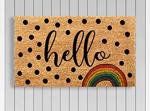 Strunt Hello Fußmatte Regenbogen Fußmatte Home Decor Willkommen Teppich Einweihungsgeschenk Haustür Dekor Türmatte Veranda Dekor Indoor Outdoor Fußmatte Niedlich Badezimmer Fußmatte 40 x 60 cm von Strunt