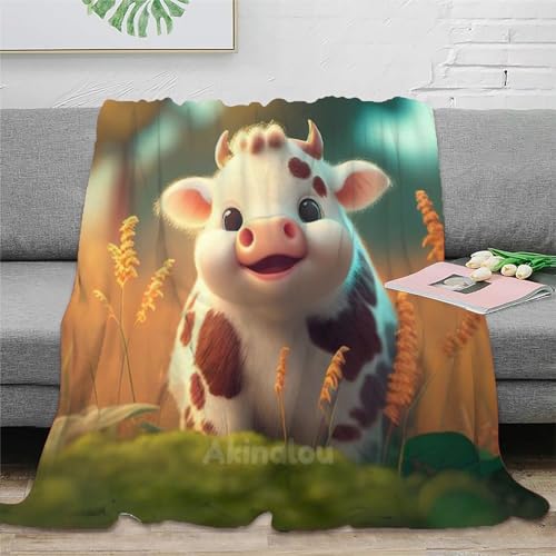 Strunt Niedliche Kuh Kuscheldecke Flauschige Personalisierte Decke Geschenke, Super Weiche Cartoon-Kuh Decke Flanell 40x50inch(100x130cm) von Strunt