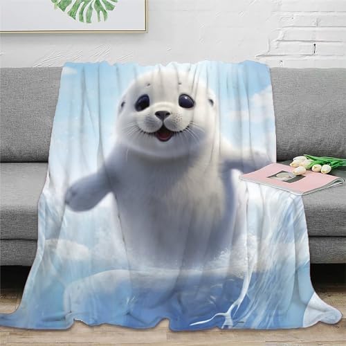 Strunt Niedliche Robbe Decke, 3D Robbe Digitaldruck Kuscheldecke, Flanelldecke, Weich Wohndecke, Sofadecke Für Kinder Erwachsene 60x80inch(150x200cm) von Strunt