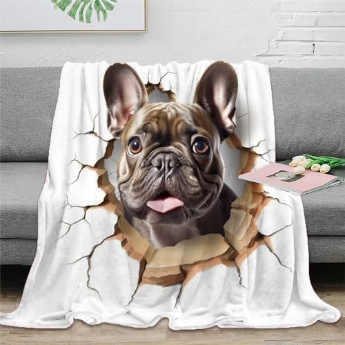 Strunt Niedliche französische Bulldogge Personalisierte Kuscheldecke,Karikatur-Welpe Weiche Flanell Flauschige Decke Für Couch Bett Tv-Decken Wohnzimmer Geschenk 40x50inch(100x130cm) von Strunt