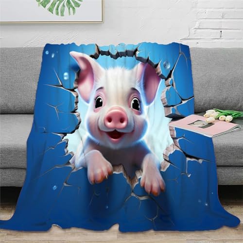 Strunt Niedliches Schweinchen Flanell-Fleece-Decke Weiche Kuschelige 3D Karikatur Pig Bedruckte Für Erwachsene Kinder Bedruckte Plüsch-Decke Für Bett Und Couch 60x80inch(150x200cm) von Strunt