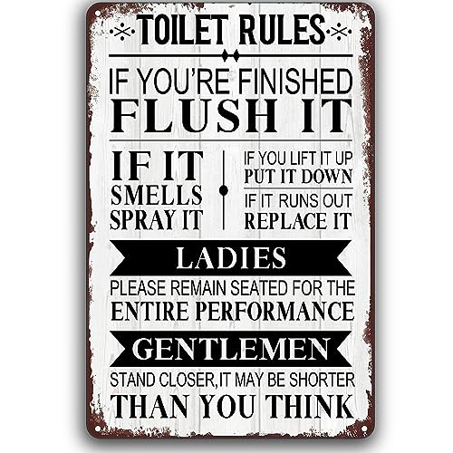 Toilet Rules Retro Vintage Metallschild S Wanddekoration If You'Sre Finished Flush It Bauernhaus Badezimmer Zitat Schild für Toilette Toilette Waschraum Heimdekoration Geschenke 20 x 30 cm von Strunt