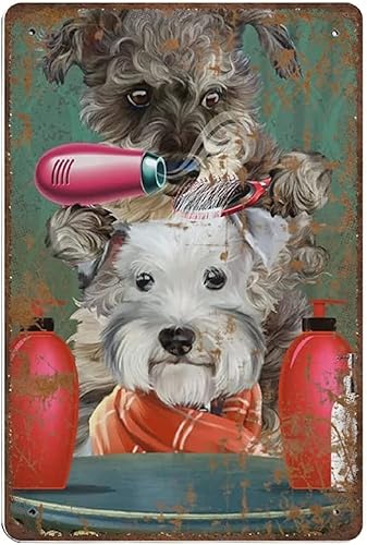 Vintage-Blechschild, lustiges Schild Schnauzer Friseursalon, Vintage-Wanddekoration, Blechschild, lustige Dekorationen für Zuhause, Bar, Kneipe, Café, Bauernhof, Zimmer, Metallposter, 14 x 20 cm von Strunt