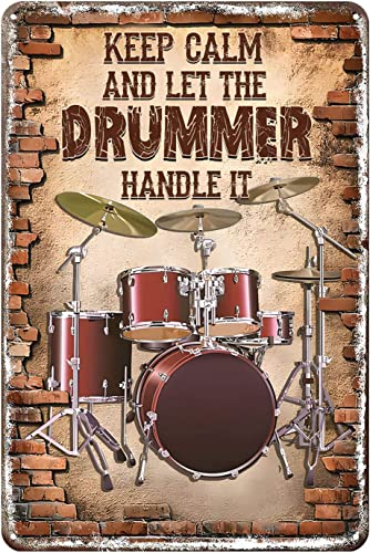 Vintage Drummer Blechschild "Keep Calm And Let The Drummer Handle It", Retro-Schild, Wanddekoration, Geschenk, Metallposter für Garten, Männer, Höhle, Garage, Klassenzimmer, Bibliothek, Wohnzimmer, von Strunt