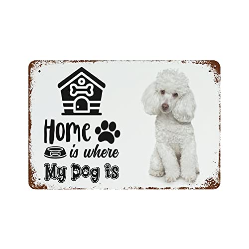 Vintage Metall Blechschild Pudel Hund Schild Home Is Where My Dog Is Metal Tin Sign Dog Lover Sprüche Blechschild für Zuhause Wohnzimmer Wohnheim Fitnessstudio Wanddekoration Idee Geschenke für von Strunt