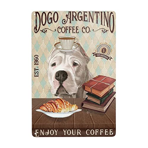 Vintage Poster Metallschild Dogo Argentino Hund Kaffee Enjoy Your Coffee Blechschilder Retro Plakette Wanddekoration Geschenk für Männer Höhle Garage Zuhause Küche Büro Menschen Höhle Fitnessstudio von Strunt