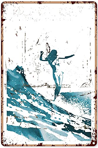 Vintage Surfing Metallschild Poster Surfer Mädchen Strand Leben Surf Poster Retro Metall Blechschild Plakette Wanddekoration Geschenk für Badezimmer Restaurant Bauernhof Schlafzimmer Cafe Theater und von Strunt