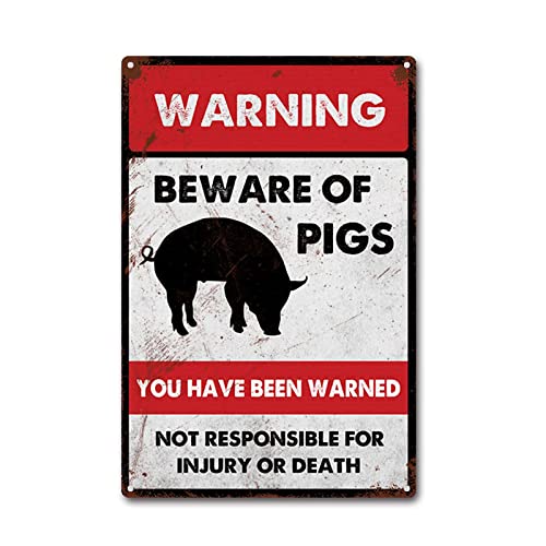 Vintage Warnschild Metallschild Beware Of Pigs Blechschilder Retro Plakette Poster Wanddekoration Geschenk für Küche Büro Club Bar Menschen Höhle Home Gym 20,3 x 30,5 cm von Strunt