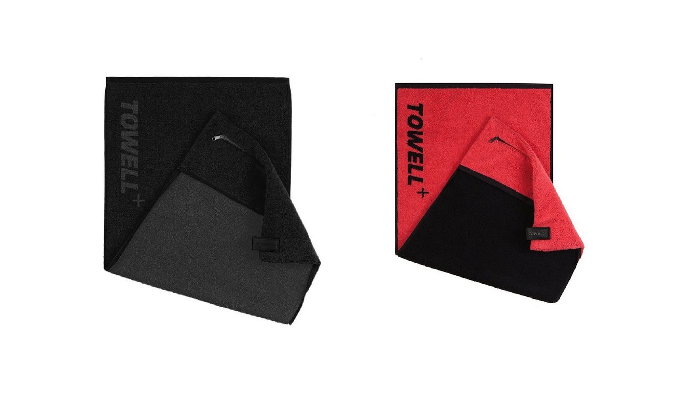 Stryve Sporthandtuch Towell +, Handtuch mit Tasche und Magnetclip 2er Set All Black/Rot von Stryve