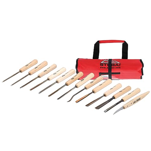 Schnitzersatz 14 teiliges Set in Rolltasche| STUBAI Schnitzersatz 14-tlg. Set für präzises Schnitzen und Gestalten von Holz, Schnitzwerkzeug für erfahrene Holzschnitzer oder Hobbyschnitzer von STUBAI