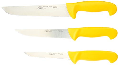 STUBAI 3-teiliges Messerset aus Stechmesser 180 mm, Ausbeinmesser 120 mm, Schlachtmesser 210 mm Küchenmesserset aus Edelstahl mit Polypropylengriff, spülmaschinenfest von STUBAI