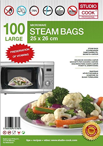 Studio Cook Dampfgarbeutel Large - 100 Stück - 25 x 26 cm Mikrowelle von Studio Cook