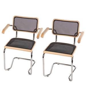 home24 Armlehnenstuhl 2er-Set Mesh 61 x 85 x 56cm Schwarz/Braun/Buche Chrom glänzend von home24