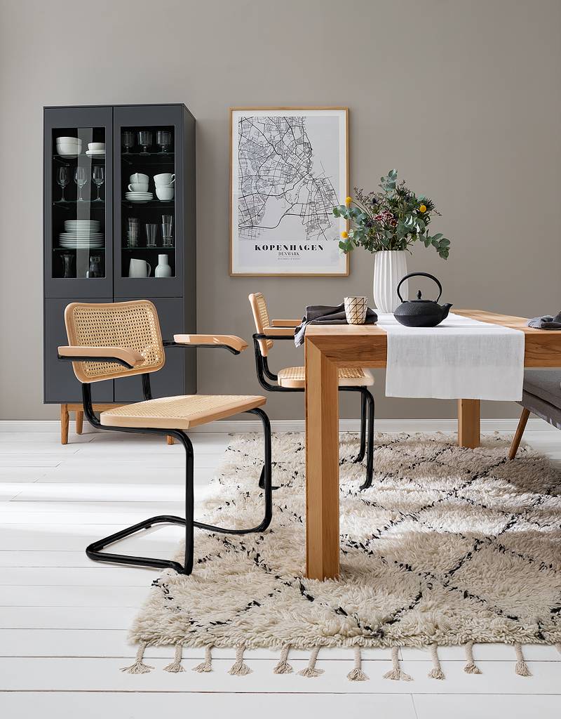 home24 Armlehnenstuhl 2er-Set 61 x 85 x 56cm Beige/Buche Schwarz von home24
