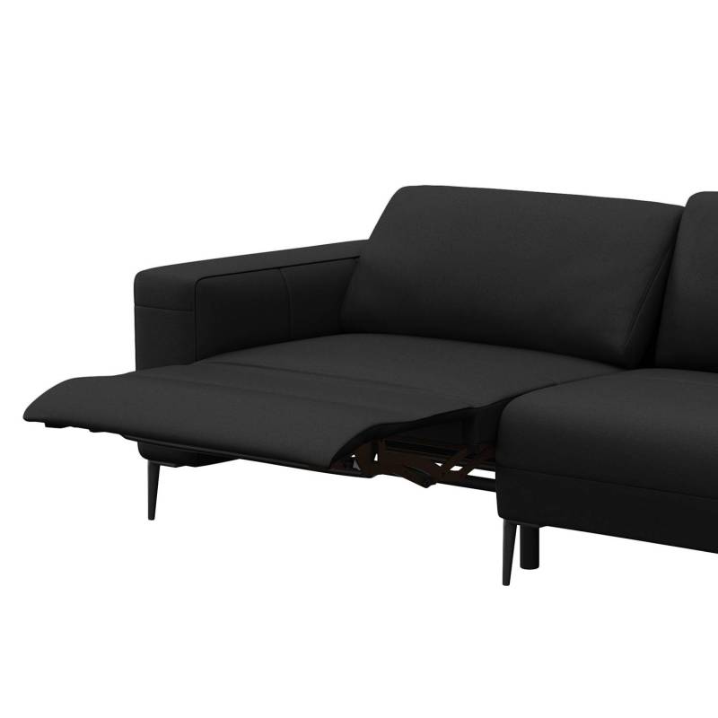 home24 Ecksofa KEDRO mit Ottomane Schwarz/Schwarz Echtleder Danbi 290 x 79 x 203cm Ottomane davorstehend rechts Natur von home24