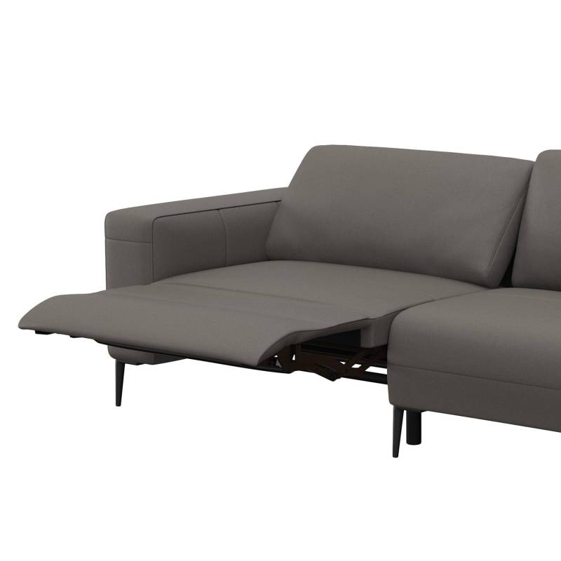 home24 Ecksofa KEDRO mit Ottomane Grau Echtleder Danbi 290 x 79 x 203cm Ottomane davorstehend rechts Natur von home24