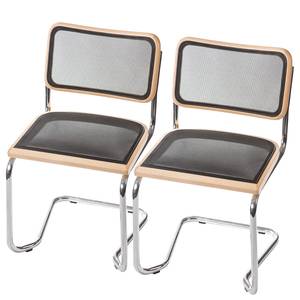 home24 Freischwinger 2er-Set Mesh 61 x 85 x 56cm Schwarz/Braun/Buche Chrom glänzend von home24