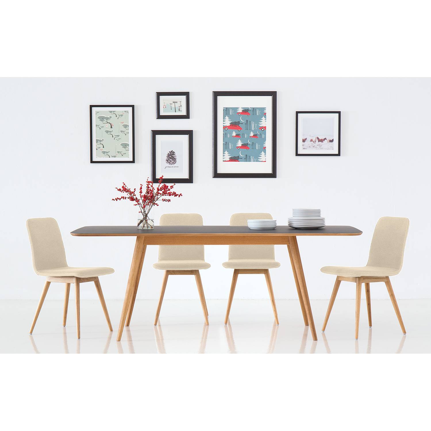 home24 Polsterstuhl 2er-Set 45 x 85 x 60cm Echtleder Tupi: Creme Weiß/Beige/Creme von home24