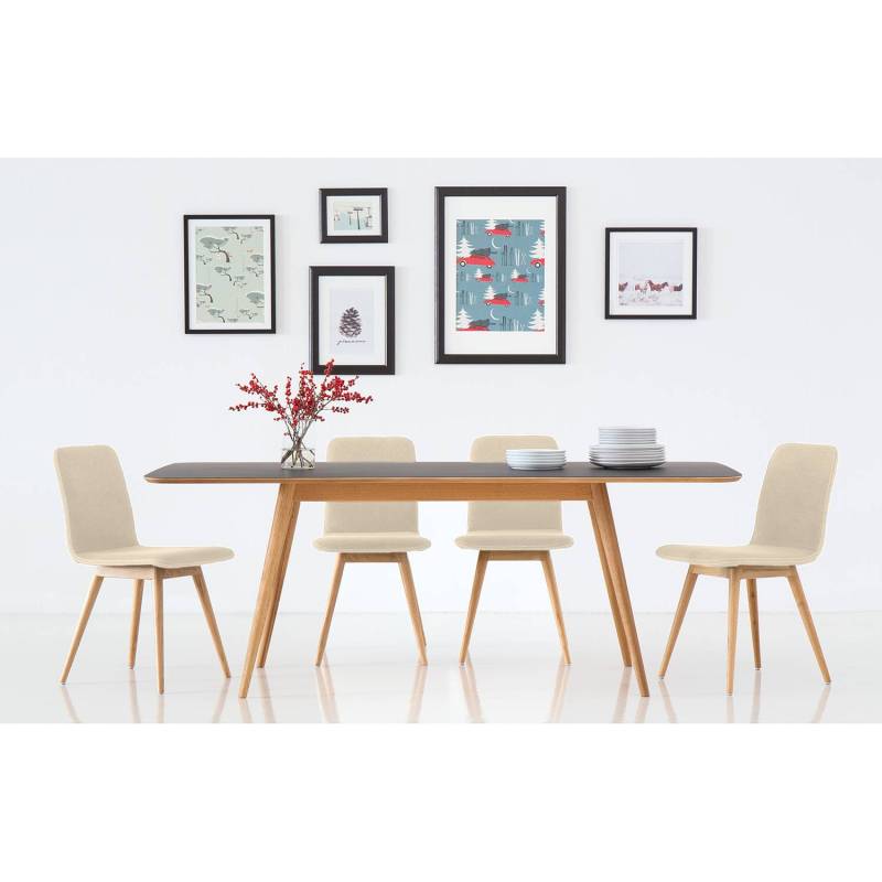 home24 Polsterstuhl 2er-Set 45 x 85 x 60cm Echtleder Tupi: Creme Weiß/Beige/Creme von home24