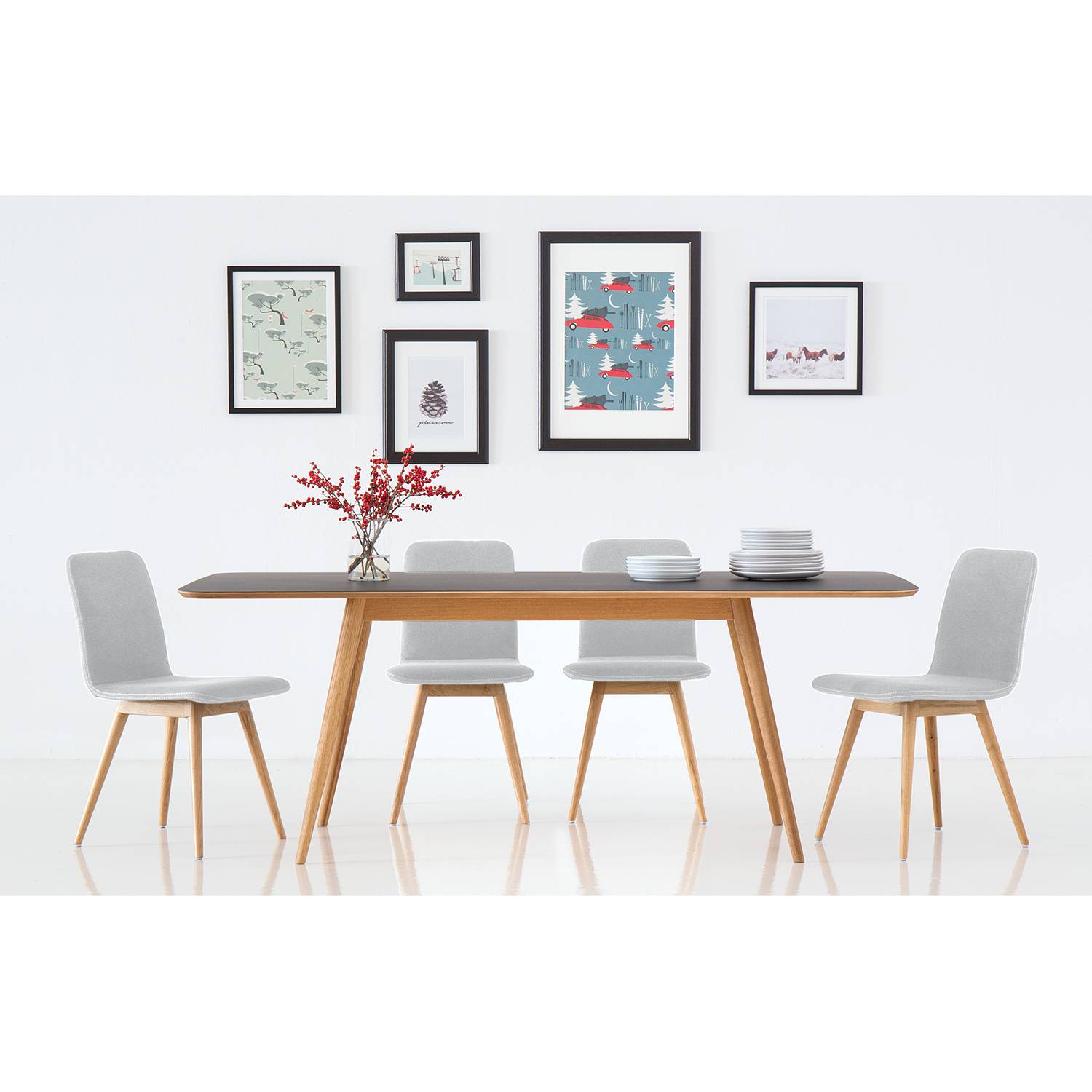 home24 Polsterstuhl 2er-Set 45 x 85 x 60cm Echtleder Tupi: Hellgrau Grau/Lichtgrau von home24