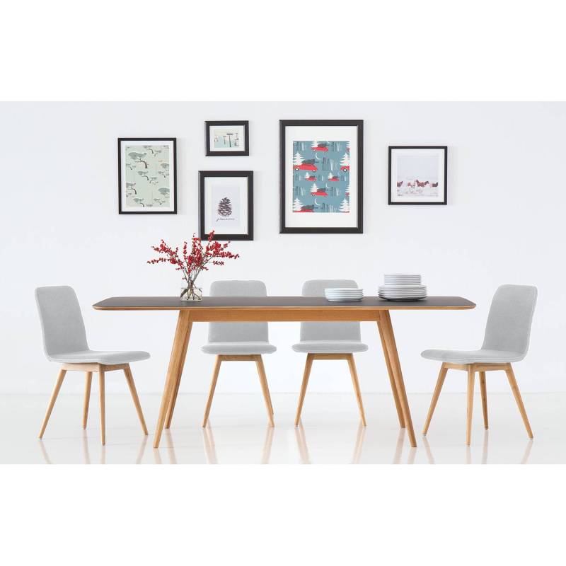 home24 Polsterstuhl 2er-Set 45 x 85 x 60cm Echtleder Tupi: Hellgrau Grau/Lichtgrau von home24