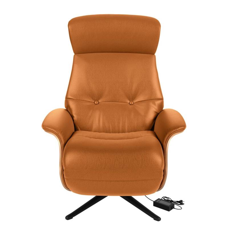 home24 Sessel elektrisch verstellbar Braun Echtleder Neka Walnuss Schwarz 83 x 110 x 88cm von home24