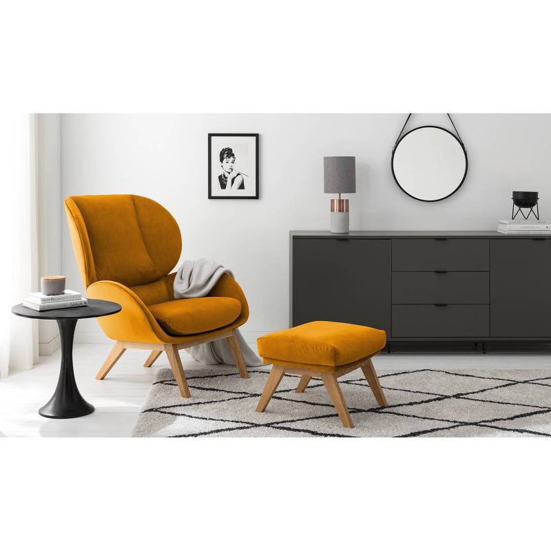 home24 Sessel Orange Samt Shyla Eiche Hell 82 x 102 x 90cm von home24
