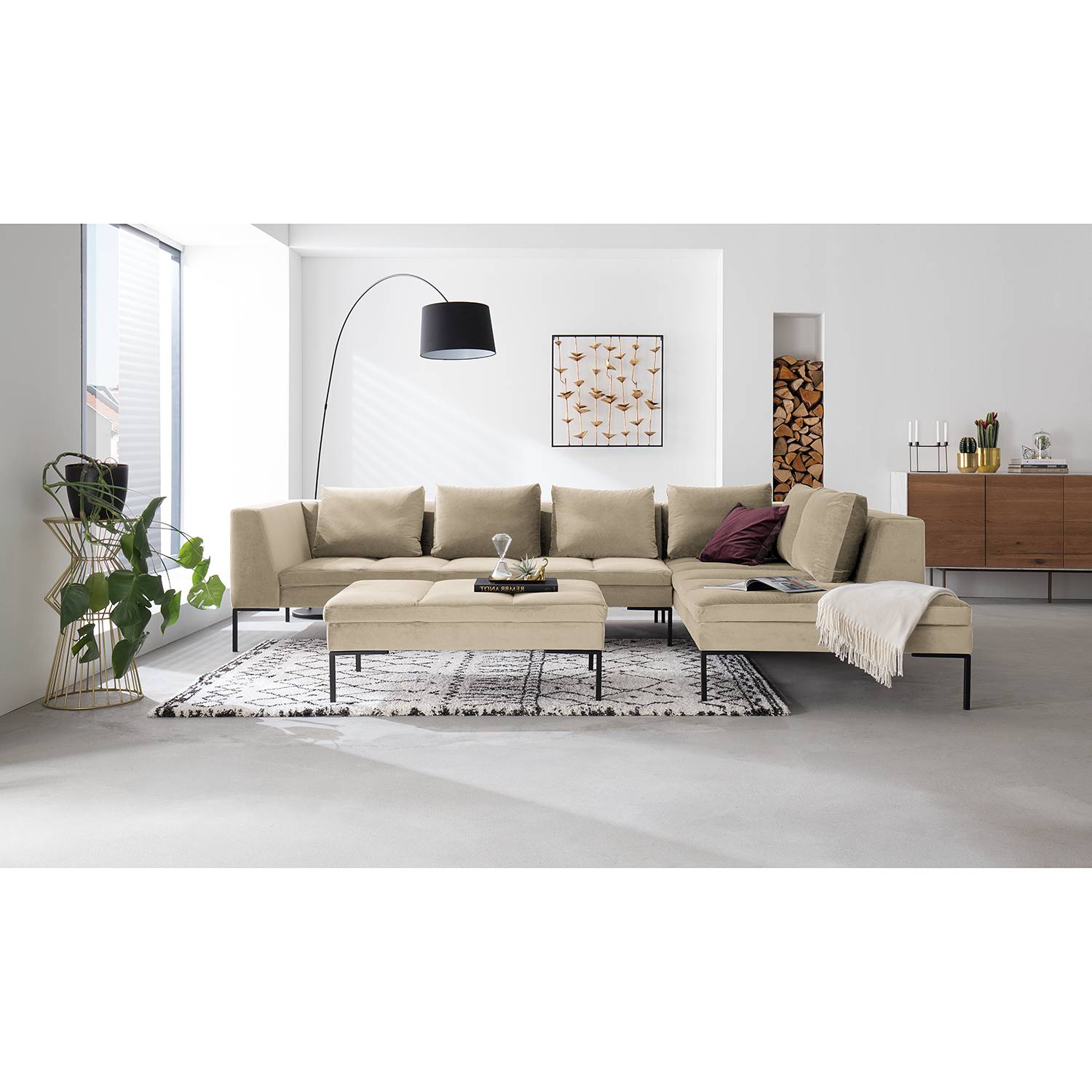 Studio Copenhagen Ecksofa Madison Beige Samt 319x82x230 cm von Studio Copenhagen