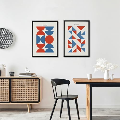 Studio Moien Bauhaus Modernes Vintage Poster Set - 2 gerahmte Kunstdrucke in Blau und Rot - Wall Arts - Schwarzer Holzrahmen - 250 g/m2 Matte Museumsqualität (DIN A3 (29.7 x 42 cm) von Studio Moien