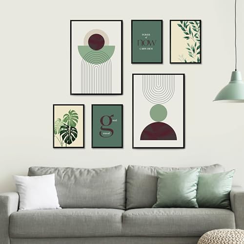 Studio Moien Scandinavian Abstract Vintage Botanical Poster Set - 3 Art Prints in Green, White and Beige - Wall Art - Unframed 250 g/m2 Matt Museum Quality (DIN A4 (21 x 29.7 cm) (6er-Set) von Studio Moien