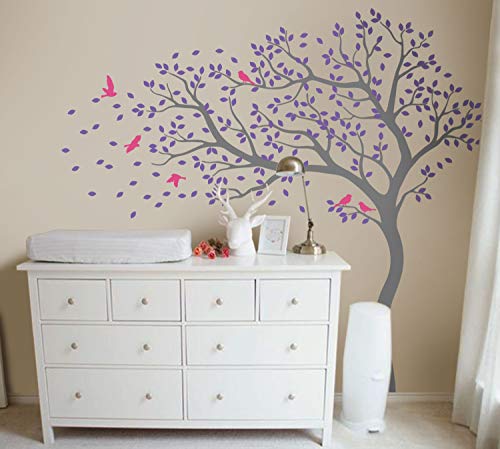 StudioQuee Großer Baum Wandtattoo Kinderzimmer Wandsticker Dekor Kinderzimmer im Krummen Wandbild 098 grau, lavendel, pink von Studio Quee