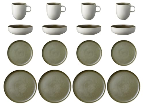 Geschirrset North 16 Teile Matte white/Matte moss SET von Studio Round