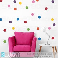 Polka Dot Aufkleber | Dots Vinyl Wandtatko Für Babyzimmer Regenbogen Wand Dots Bunte Trend Dekor Kreis Wandtatalen Set 40 von Studio378Decals
