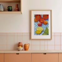 Original Pastel Drawing "Picnic" - Colorful Mediterranean Fruit Still Life Summer Kitchen Wall Art Unique A4 Artwork von StudioAriane
