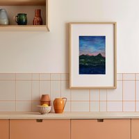 Original Pastel Landscape - Sunset Over Mountains Peaceful Nature Artwork Handmade Drawing A4 Wall Art von StudioAriane
