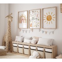 3Er Set Aquarell-Blumenplakat | Babyzimmer Wandkunst Regenbogen Sonne Boho Kinderzimmer Wandbilder von StudioArtify
