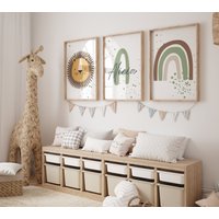 Set Of 3 Boho Safari Posters | Babyzimmer Wall Art Rainbow Adventure Lion Animal Kinderzimmer Wandbilder von StudioArtify