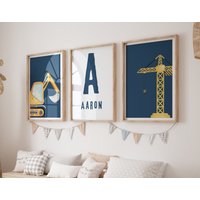 3Er Set Traktor Und Bagger Poster | Jungenzimmer Deko Kinderzimmer Wandkunst Personalisierter Name von StudioArtify